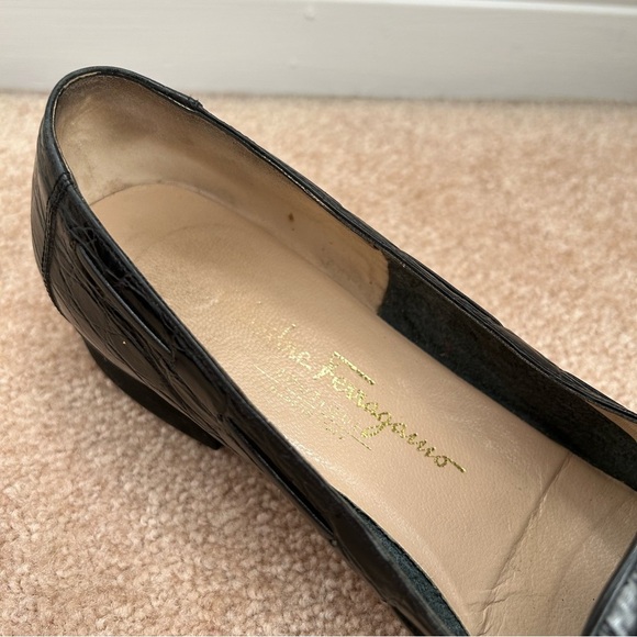 SALVATORE FERRAGAMO Crocodile Leather Loafers Size 10 Extra Narrow - Picture 7 of 15